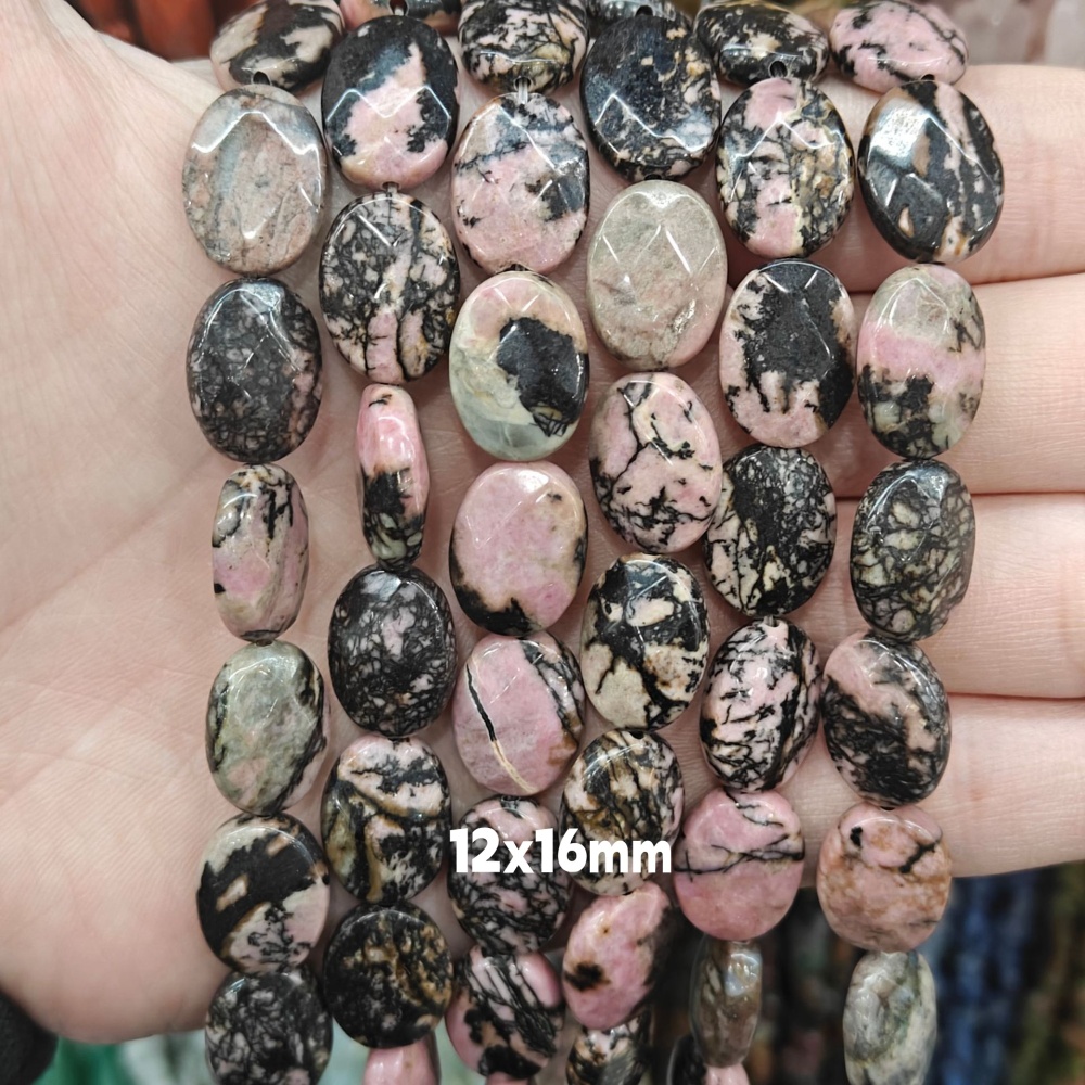 MYA3212--12x16mm Natural Pink Wood Grain Stone Oval Faceted Beads