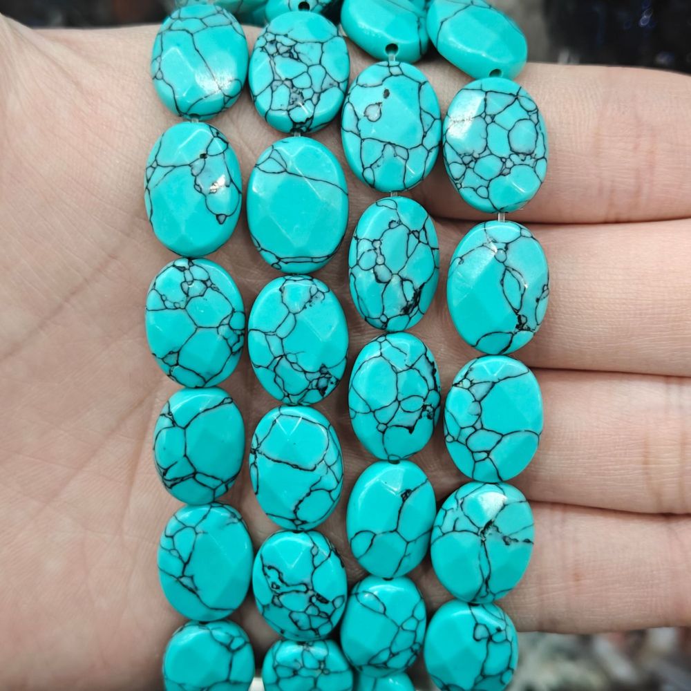 MYA3213--12x16mm Synthetic Blue Turquoise Oval-Cut Beads