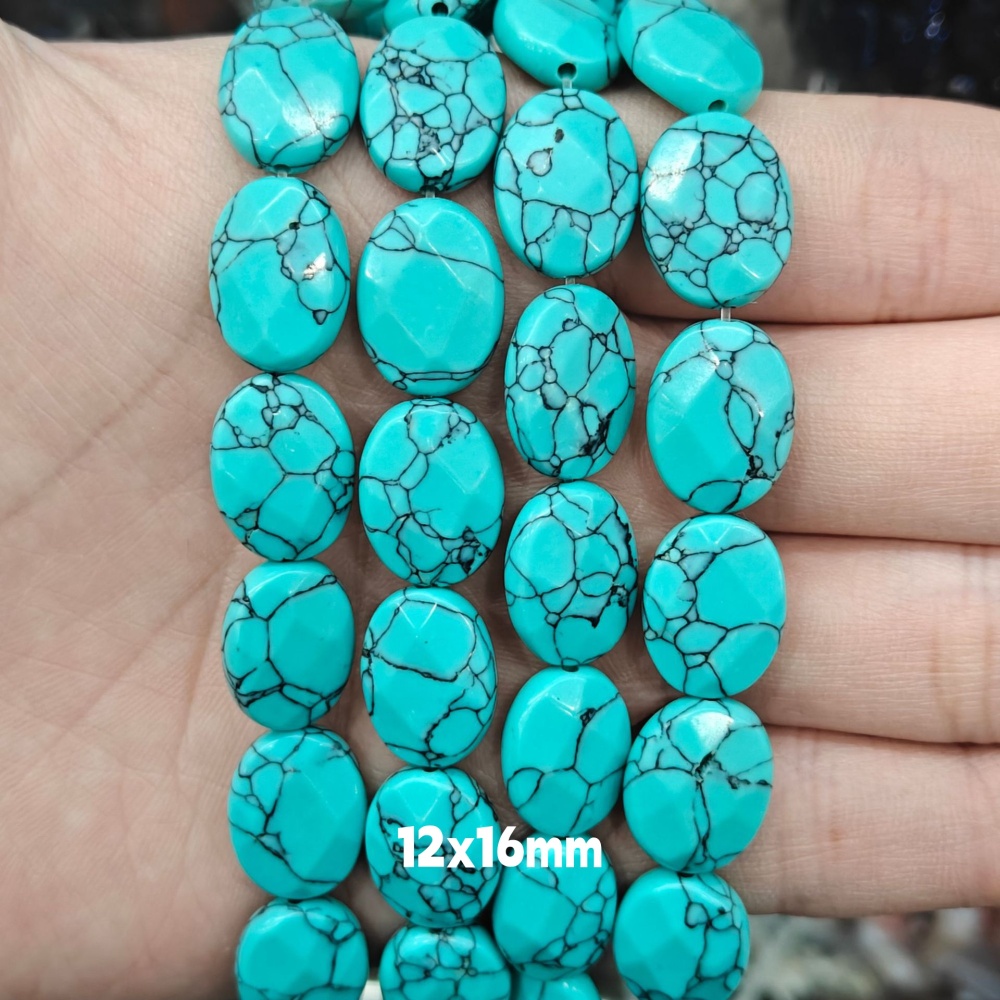 MYA3213--12x16mm Synthetic Blue Turquoise Oval-Cut Beads