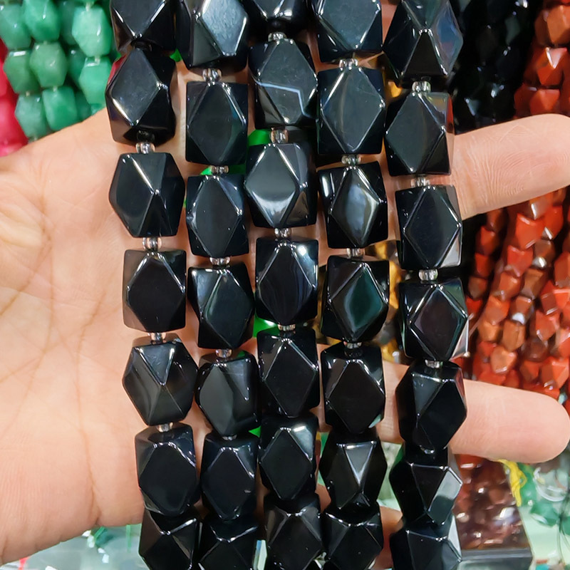 MYA3235--10*14mm Natural black agate octagonal cut beads