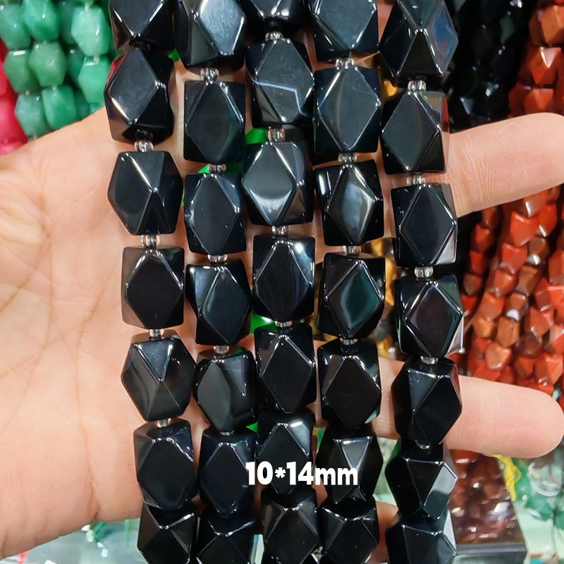 MYA3235--10*14mm Natural black agate octagonal cut beads