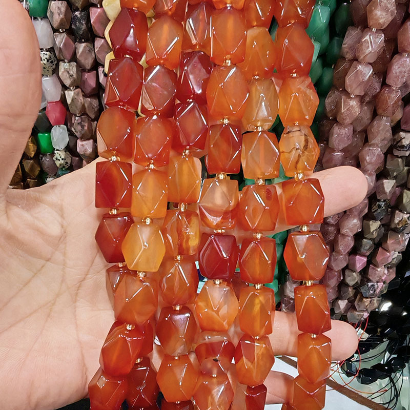 MYA3243--Natural red agate octagonal cut beads