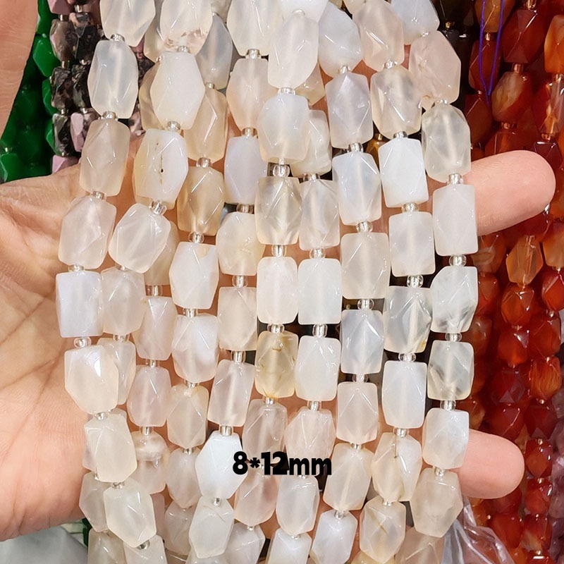 MYA3244--8*12mm Natural white agate octagonal cut beads