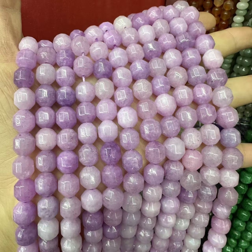 MYA3319--6-12mm Natural Light Purple Jade Faceted Lantern Beads
