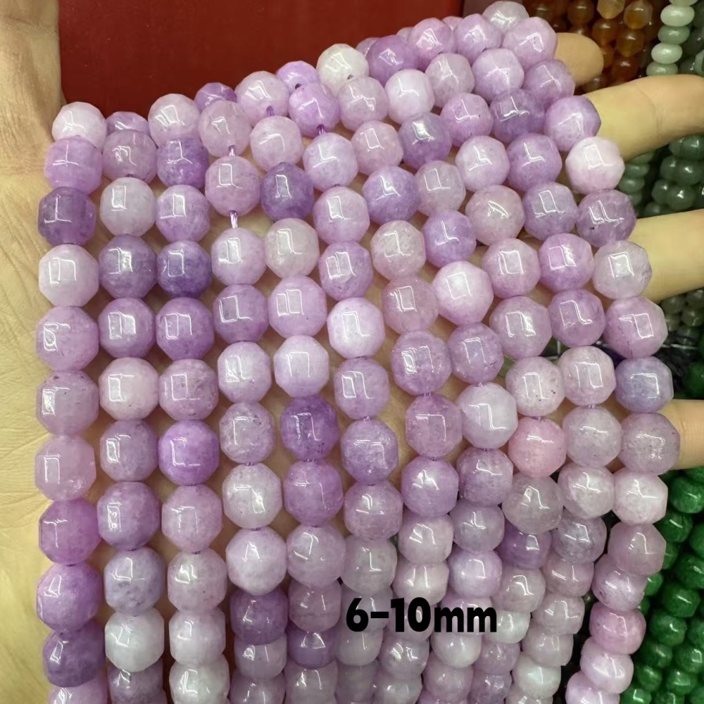 MYA3319--6-12mm Natural Light Purple Jade Faceted Lantern Beads