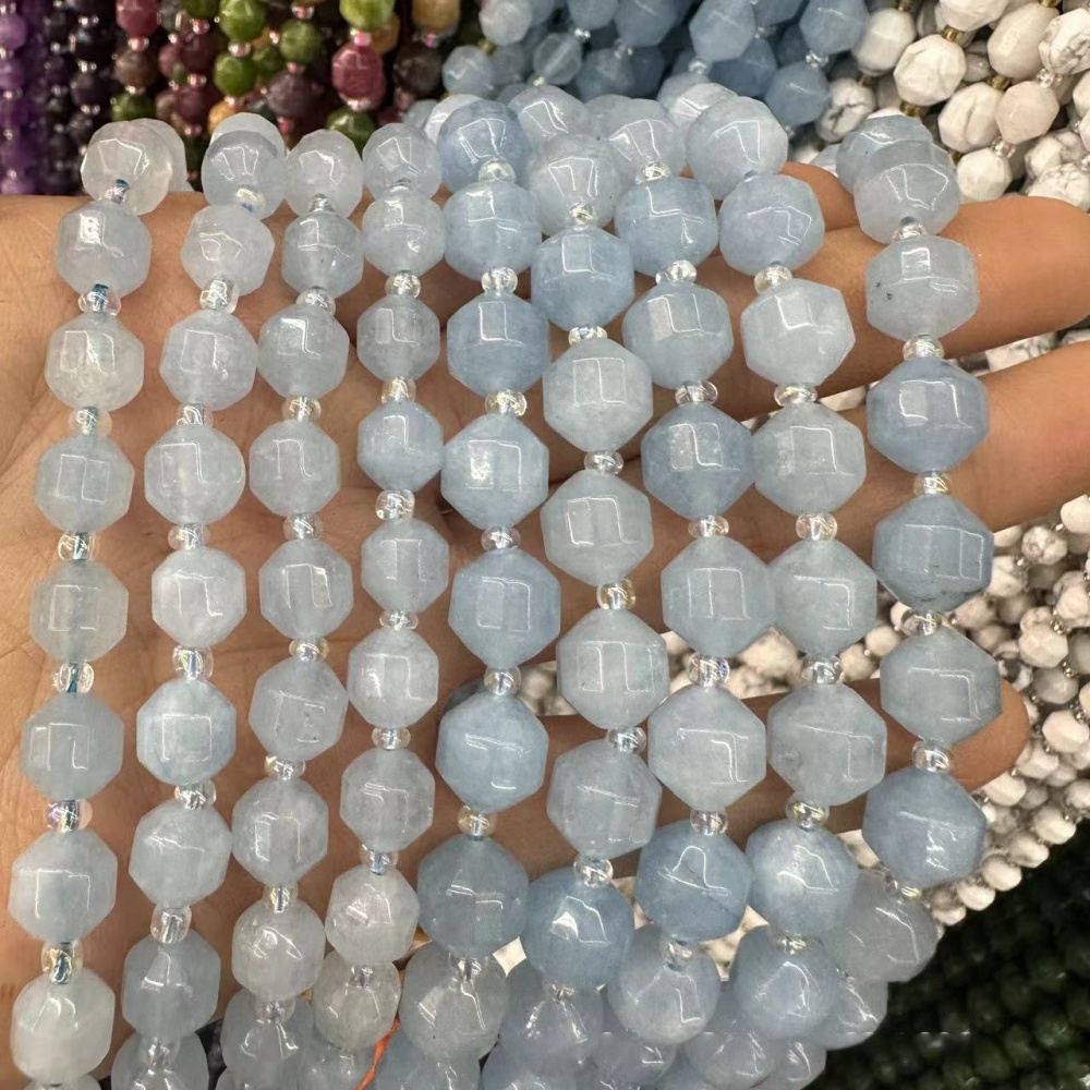 MYA3320--6-10mm Natural Aquamarine Faceted Lantern Beads