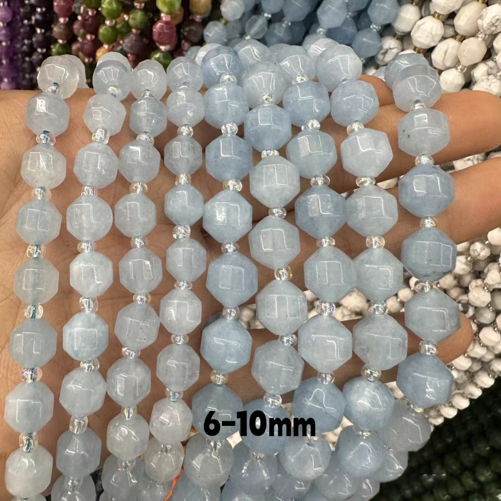 MYA3320--6-10mm Natural Aquamarine Faceted Lantern Beads