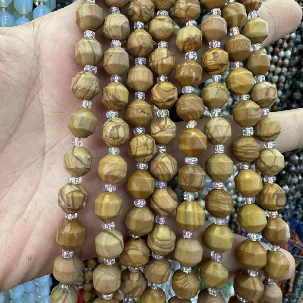 MYA3280--6-10mm Natural Rubber Stone Faceted Lantern Beads