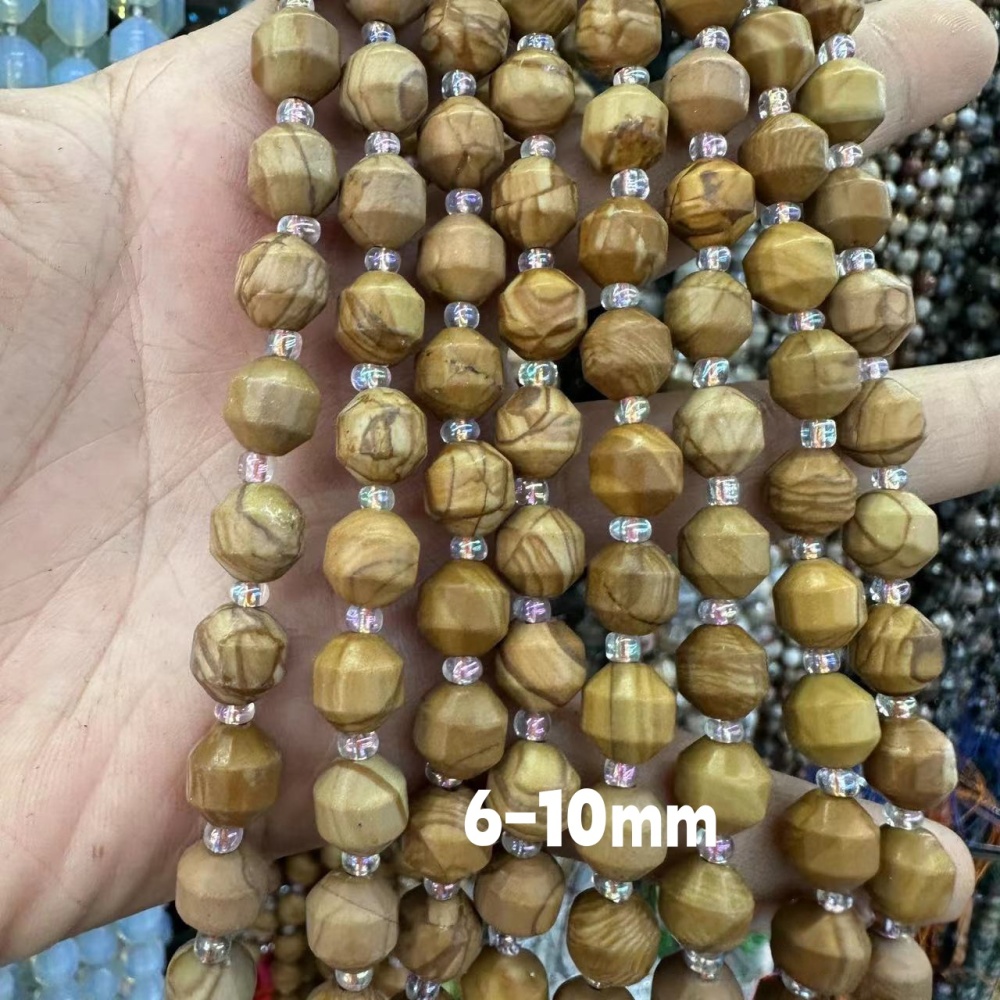 MYA3280--6-10mm Natural Rubber Stone Faceted Lantern Beads