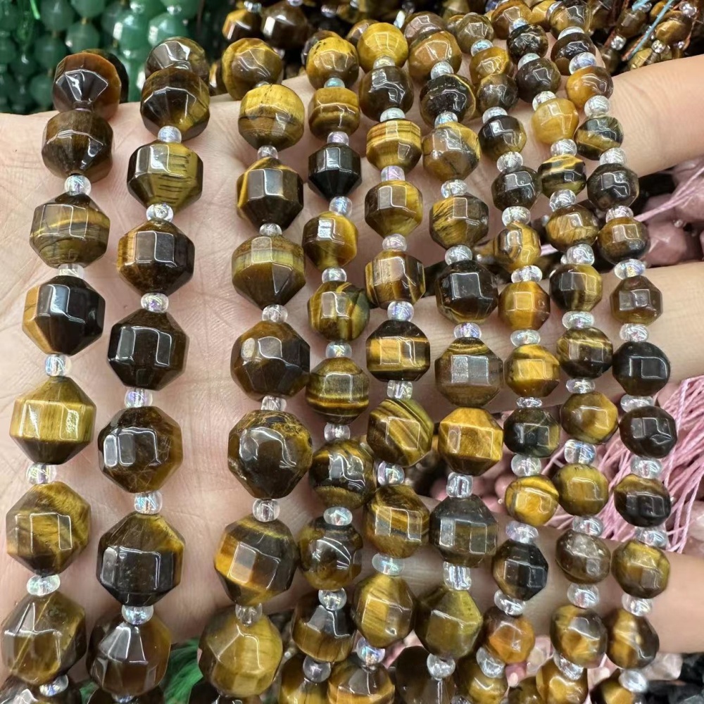 MYA3265--6-12mm Natural Tiger's Eye Faceted Lantern Beads