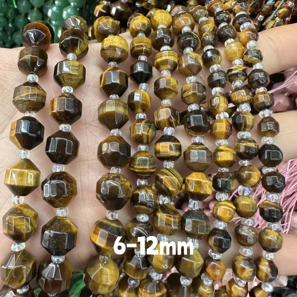 MYA3265--6-12mm Natural Tiger's Eye Faceted Lantern Beads
