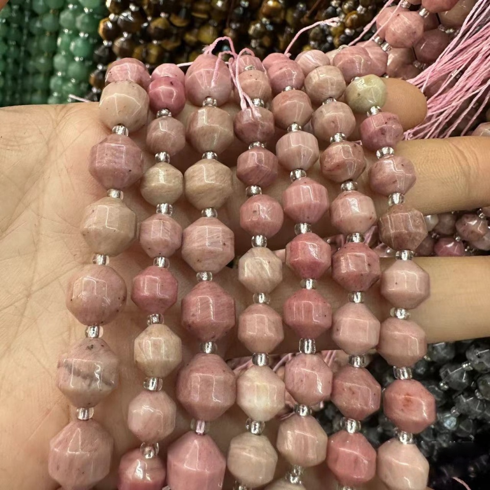 MYA3267--6-10mm Natural Rhodochrosite Faceted Lantern Beads