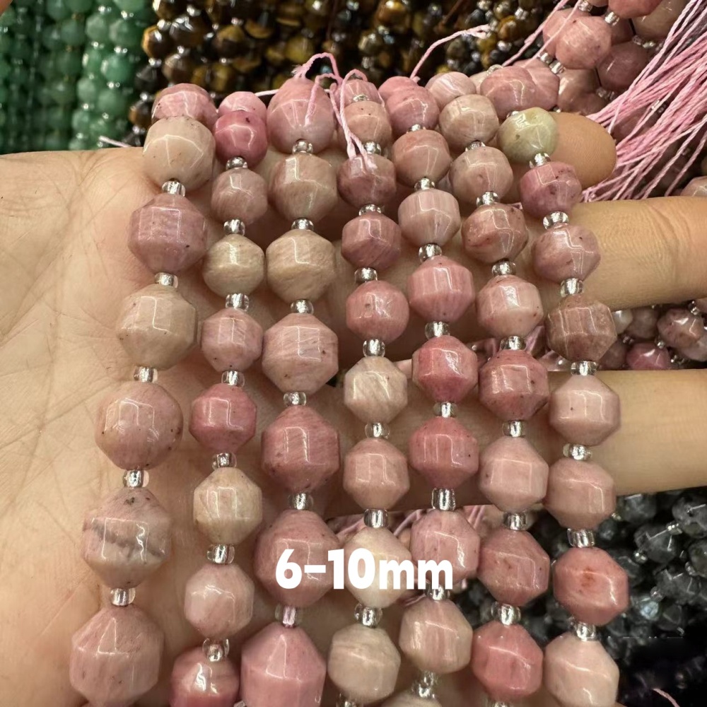 MYA3267--6-10mm Natural Rhodochrosite Faceted Lantern Beads