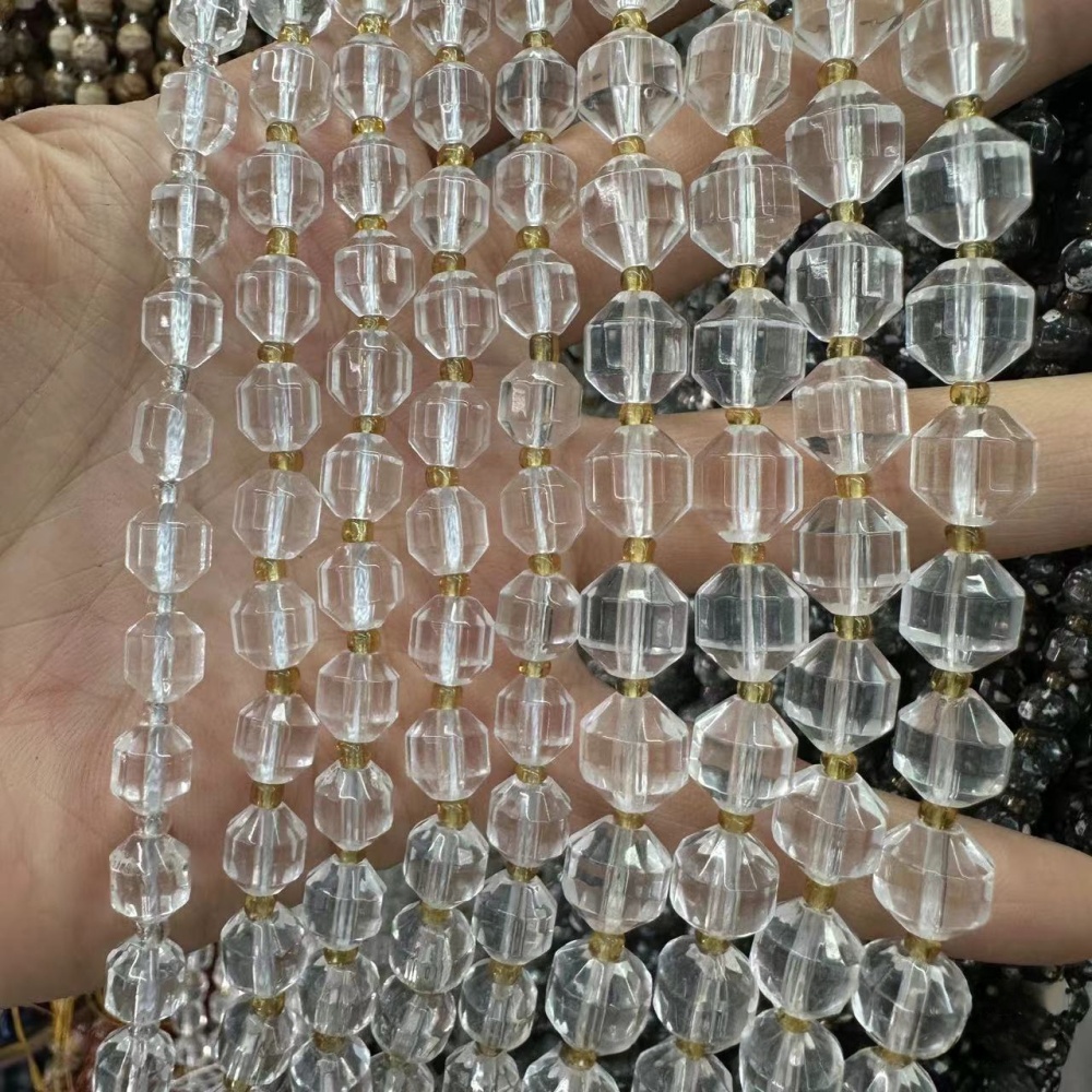 MYA3268--6-10mm Natural Clear Quartz Faceted Lantern Beads
