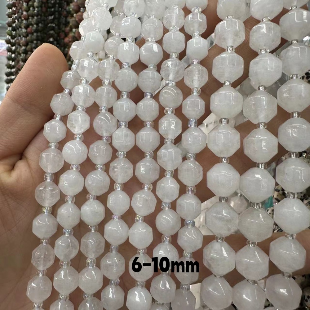 MYA3269--6-10mm Natural White Jade Faceted Lantern Beads