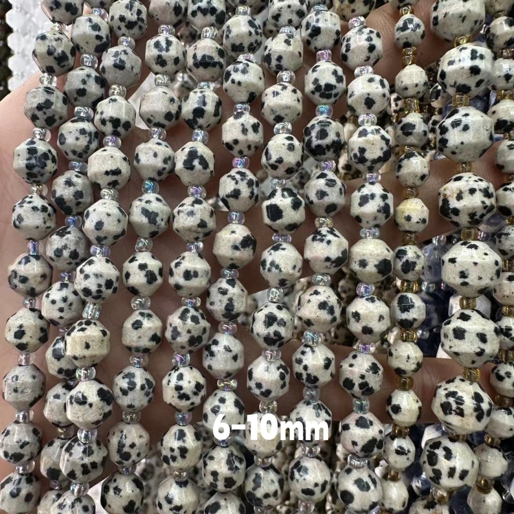 MYA3271--6-10mm Natural Spotted Stone Faceted Lantern Beads