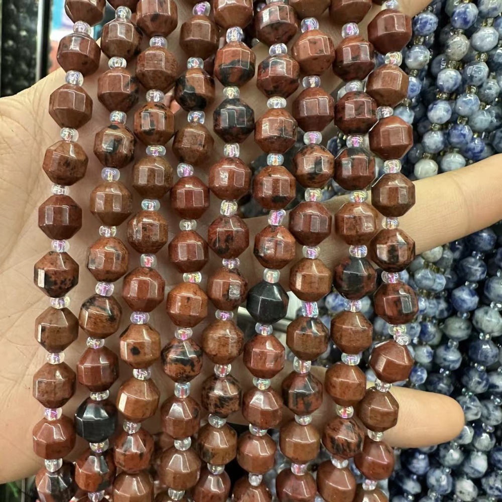 MYA3273--6-10mm Natural Golden Swan Stone Faceted Lantern Beads