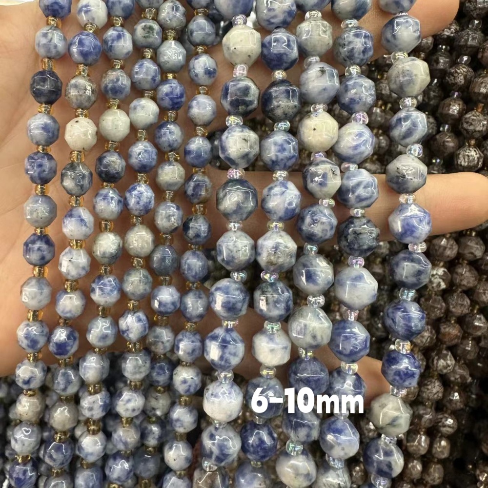 MYA3274--6-10mm Natural Blue Dot Stone Faceted Lantern Beads