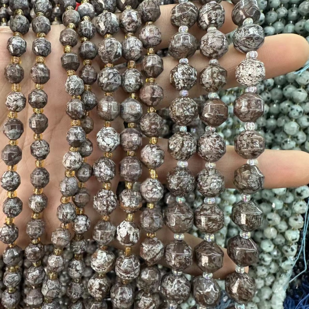 MYA3275--6-10mm Natural Alabaster Faceted Lantern Beads