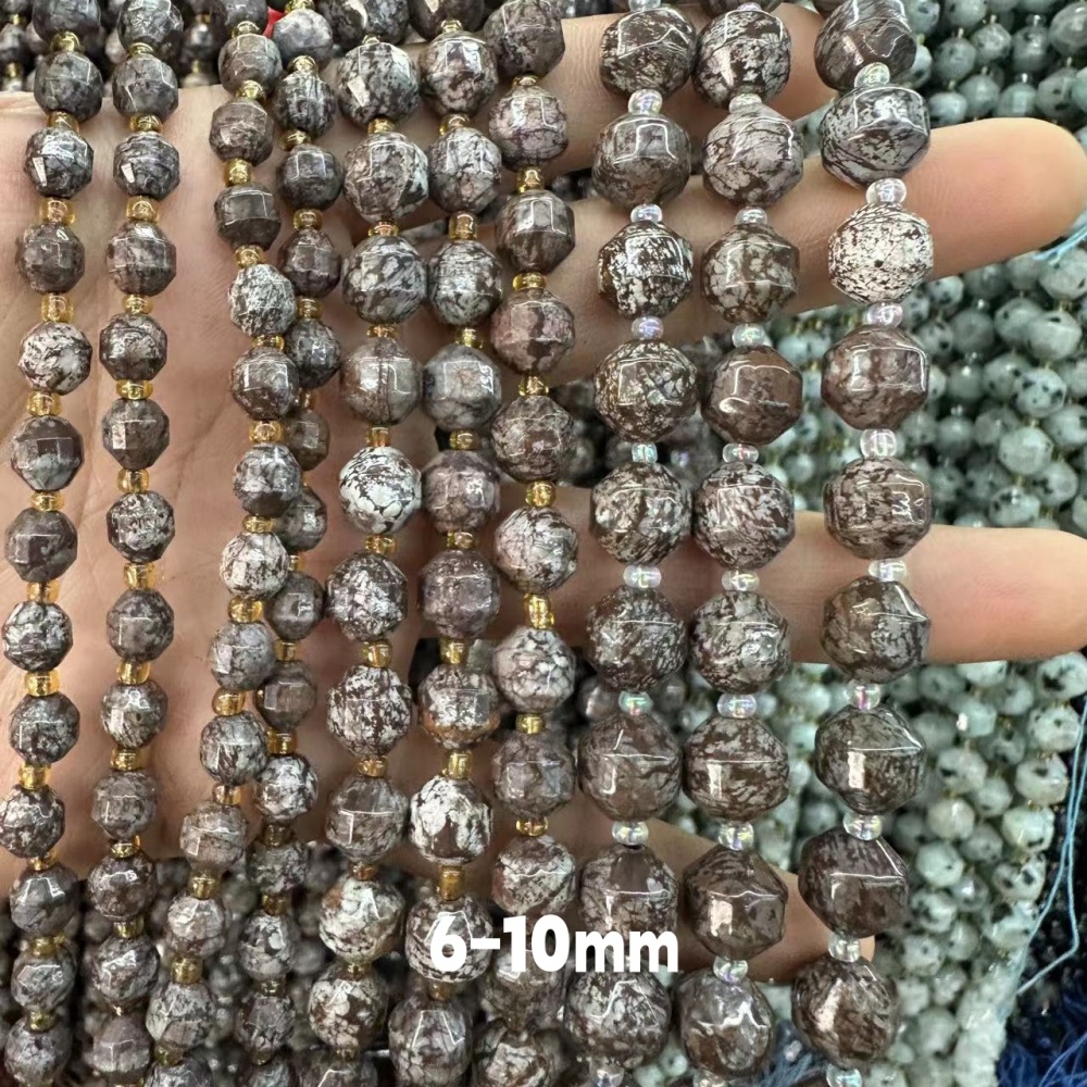 MYA3275--6-10mm Natural Alabaster Faceted Lantern Beads