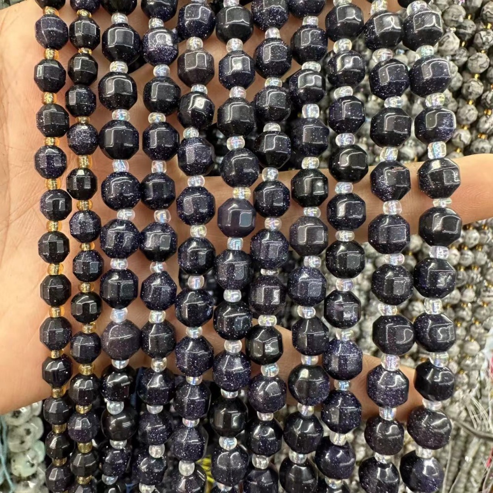 MYA3276--6-10mm Synthetic Blue Sandstone Faceted Lantern Beads