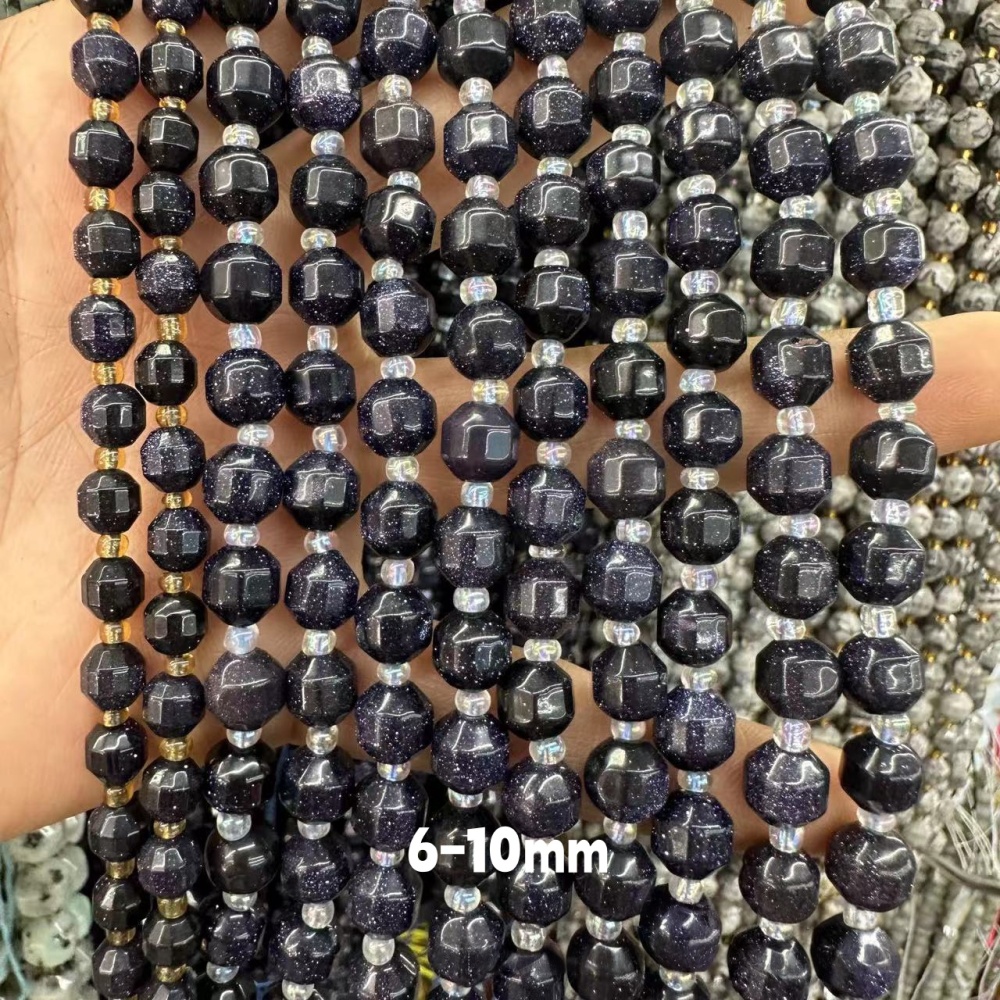 MYA3276--6-10mm Synthetic Blue Sandstone Faceted Lantern Beads