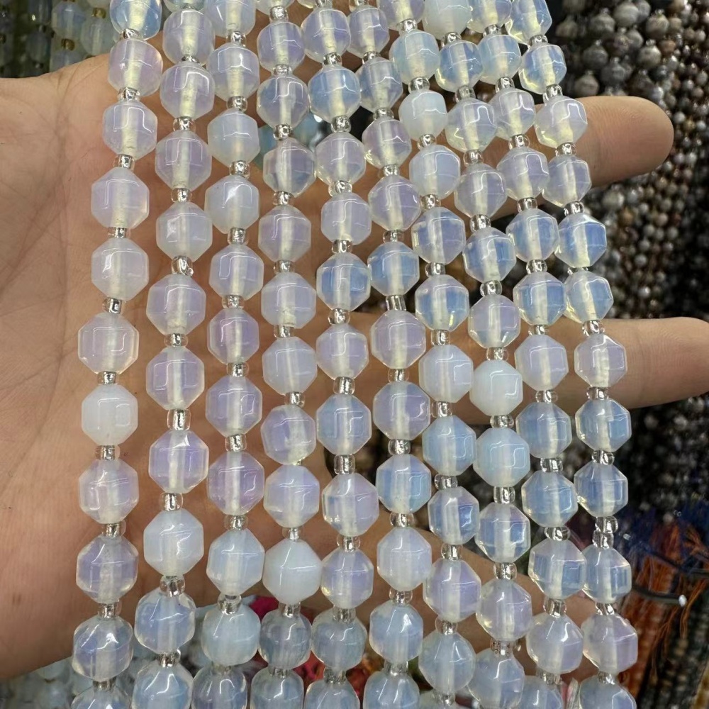 MYA3279--6-10mm Synthetic Opal Faceted Lantern Beads