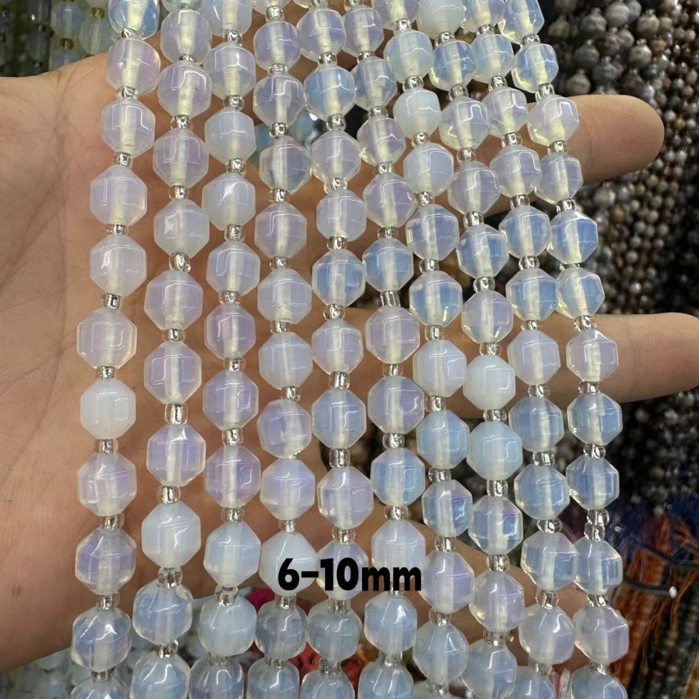 MYA3279--6-10mm Synthetic Opal Faceted Lantern Beads