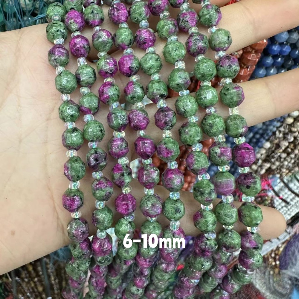 MYA3279--6-10mm Natural Ruby Zoisite Faceted Lantern Beads