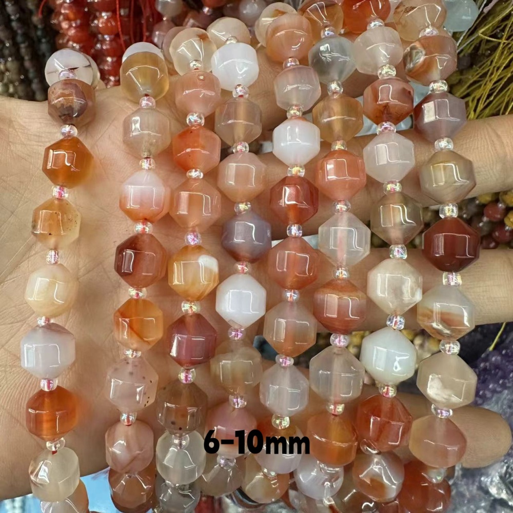 MYA3282--6-12mm Natural Light Red Agate Faceted Lantern Beads