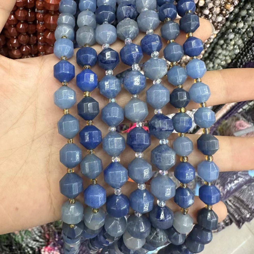 MYA3287--6-10mm Natural Blue Aventurine Faceted Lantern Beads