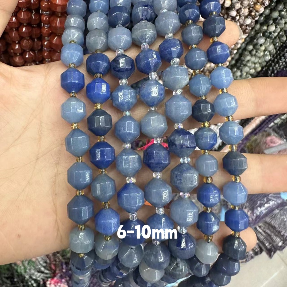 MYA3287--6-10mm Natural Blue Aventurine Faceted Lantern Beads
