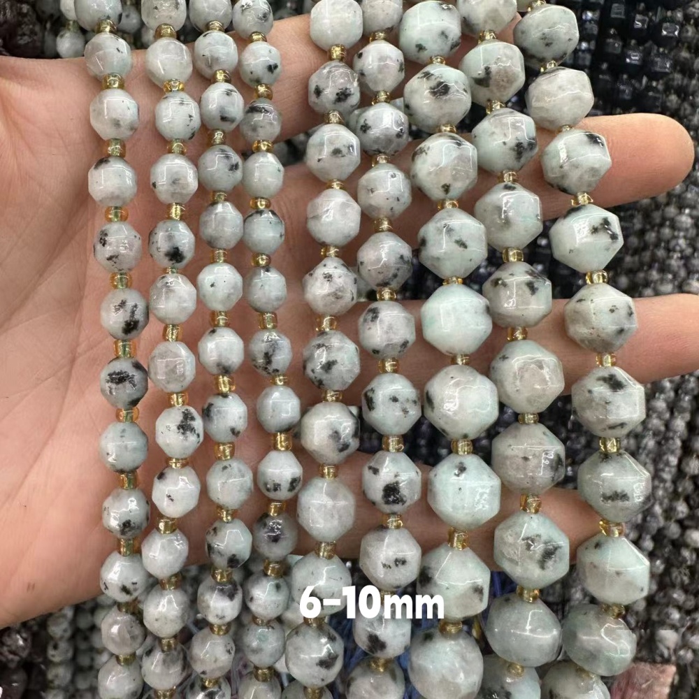 MYA3288--6-10mm Natural Qingshan Jade Faceted Lantern Beads