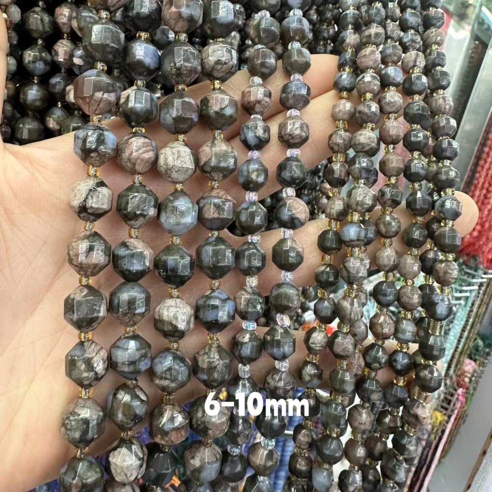 MYA3290--6-10mm Natural Maifan Stone Faceted Lantern Beads