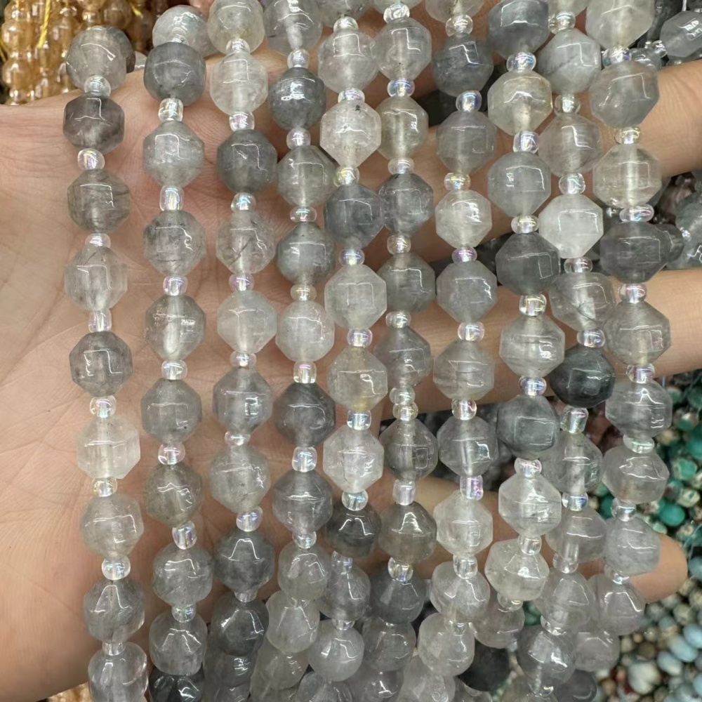 MYA3294--6-10mm Natural Cloud Crystal Faceted Lantern Beads