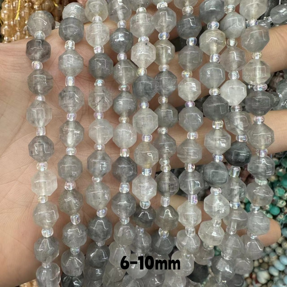 MYA3294--6-10mm Natural Cloud Crystal Faceted Lantern Beads