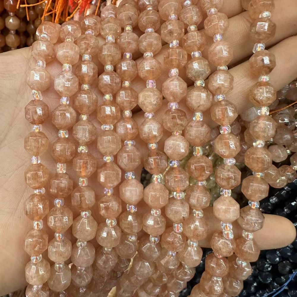MYA3295--6-10mm Natural Sunstone Faceted Lantern Beads