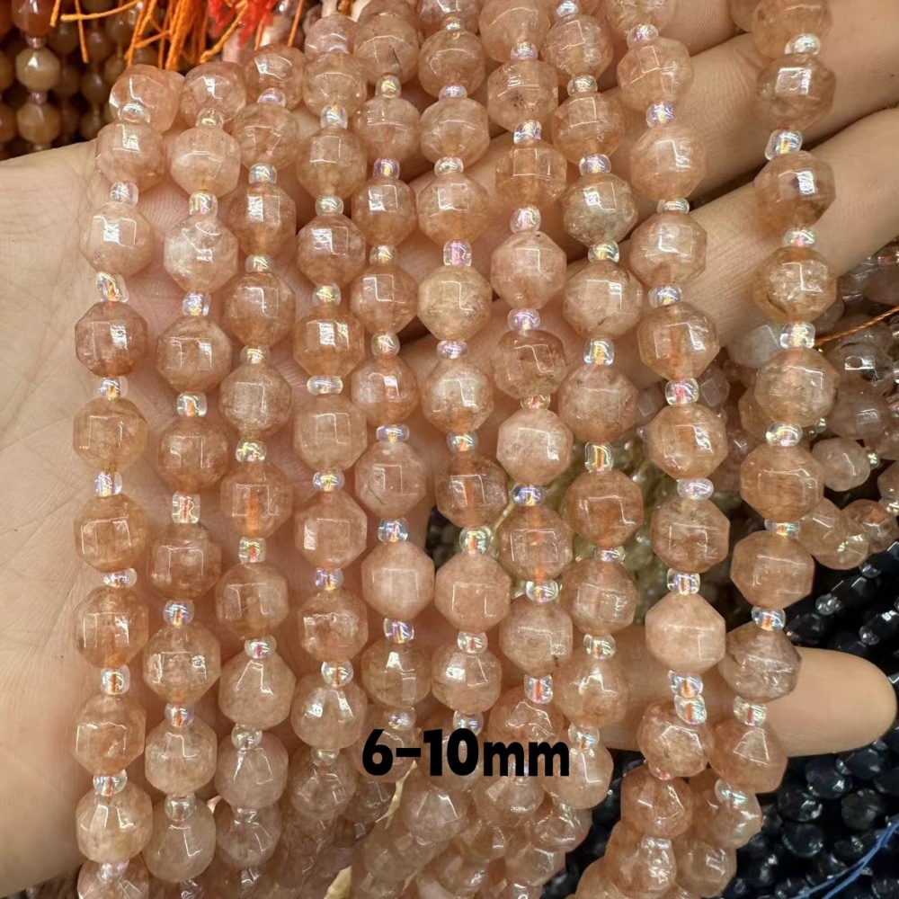 MYA3295--6-10mm Natural Sunstone Faceted Lantern Beads