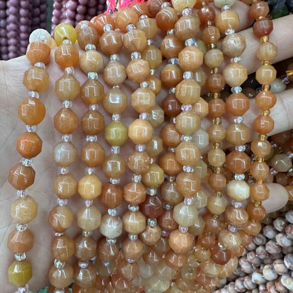 MYA3299--6-10mm Natural Red Aventurine Faceted Lantern Beads