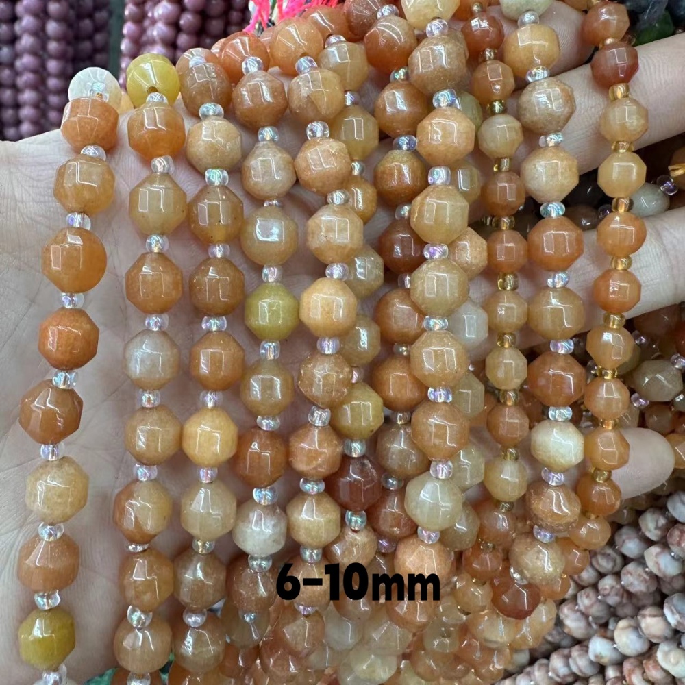 MYA3299--6-10mm Natural Red Aventurine Faceted Lantern Beads