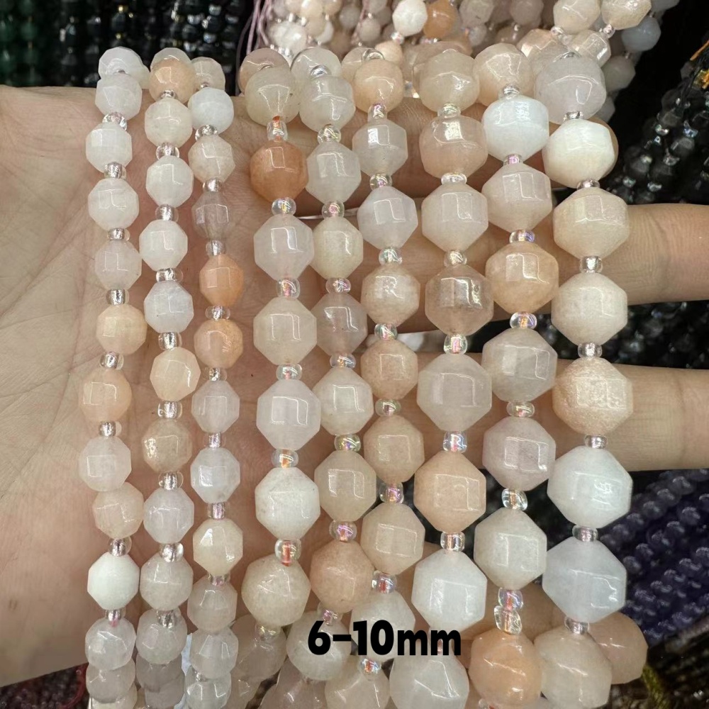 MYA3300--6-10mm Natural Pink Aventurine Faceted Lantern Beads