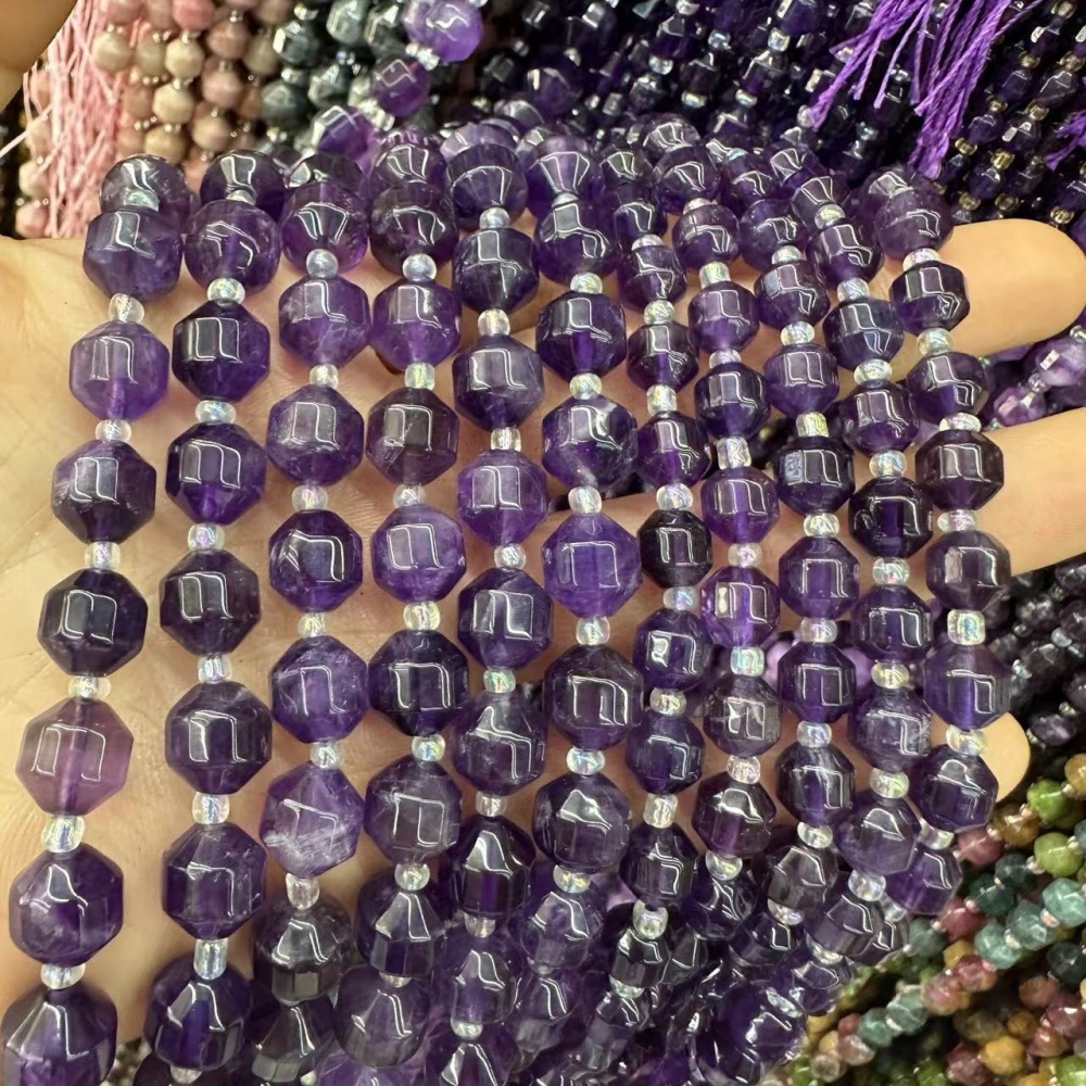 MYA3302--6-10mm Natural Amethyst Faceted Lantern Beads