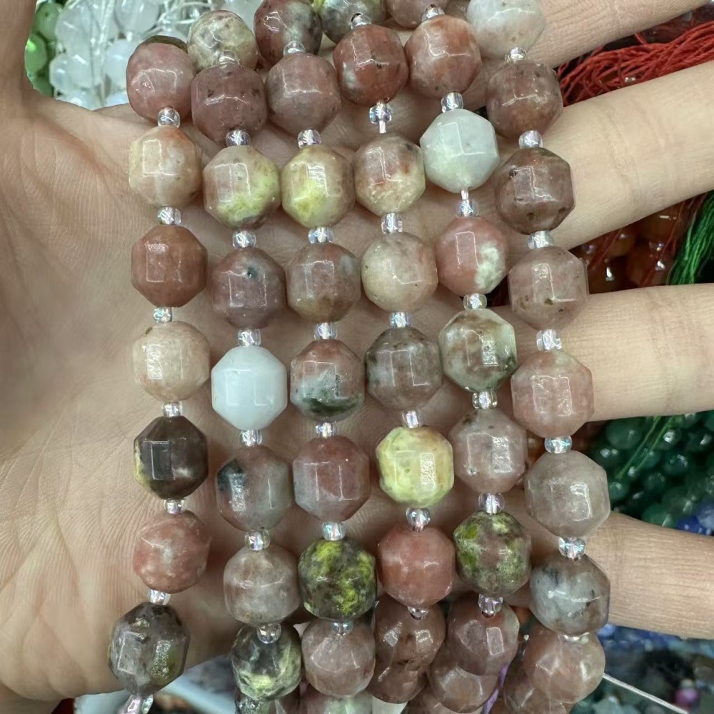 MYA3304--6-12mm Natural Red Cotton Stone Faceted Lantern Beads