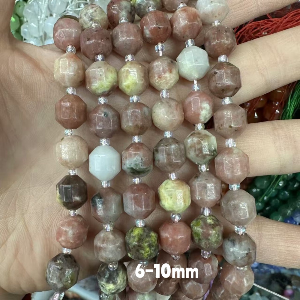 MYA3304--6-12mm Natural Red Cotton Stone Faceted Lantern Beads