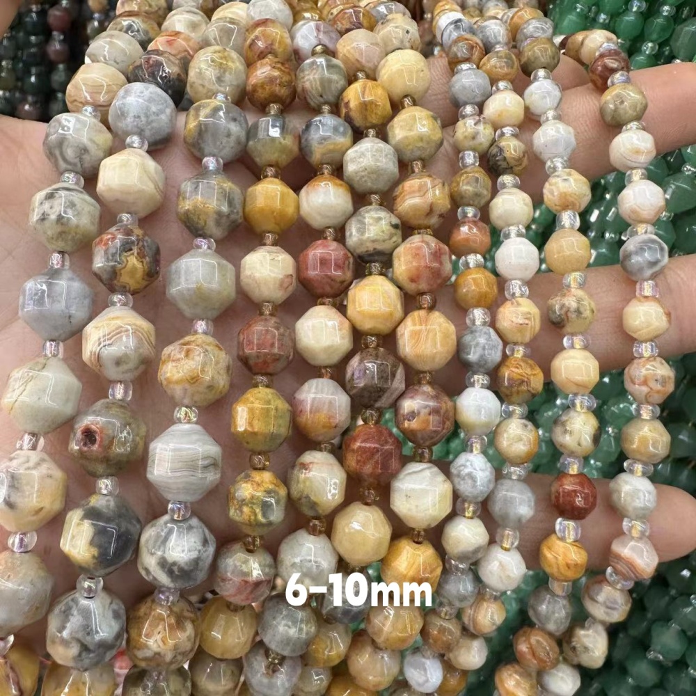 MYA3305--6-10mm Natural Crazy Agate Faceted Lantern Beads