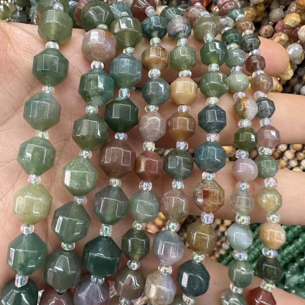 MYA3306--6-10mm Natural Indian Agate Faceted Lantern Beads