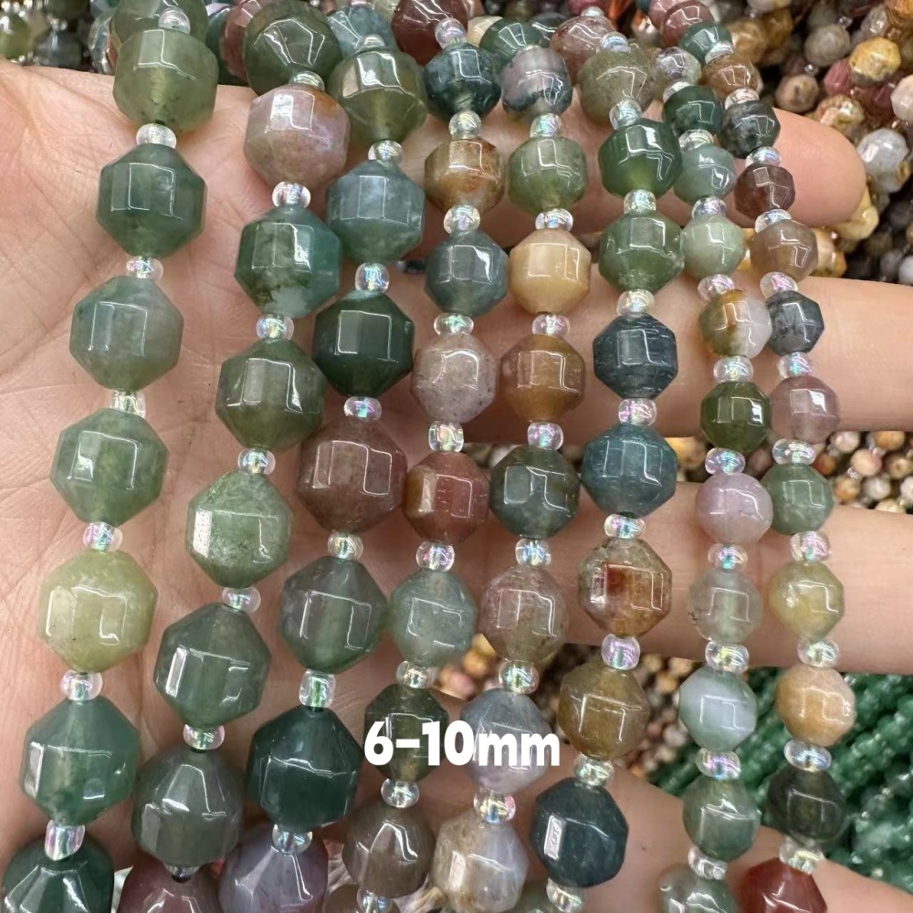 MYA3306--6-10mm Natural Indian Agate Faceted Lantern Beads