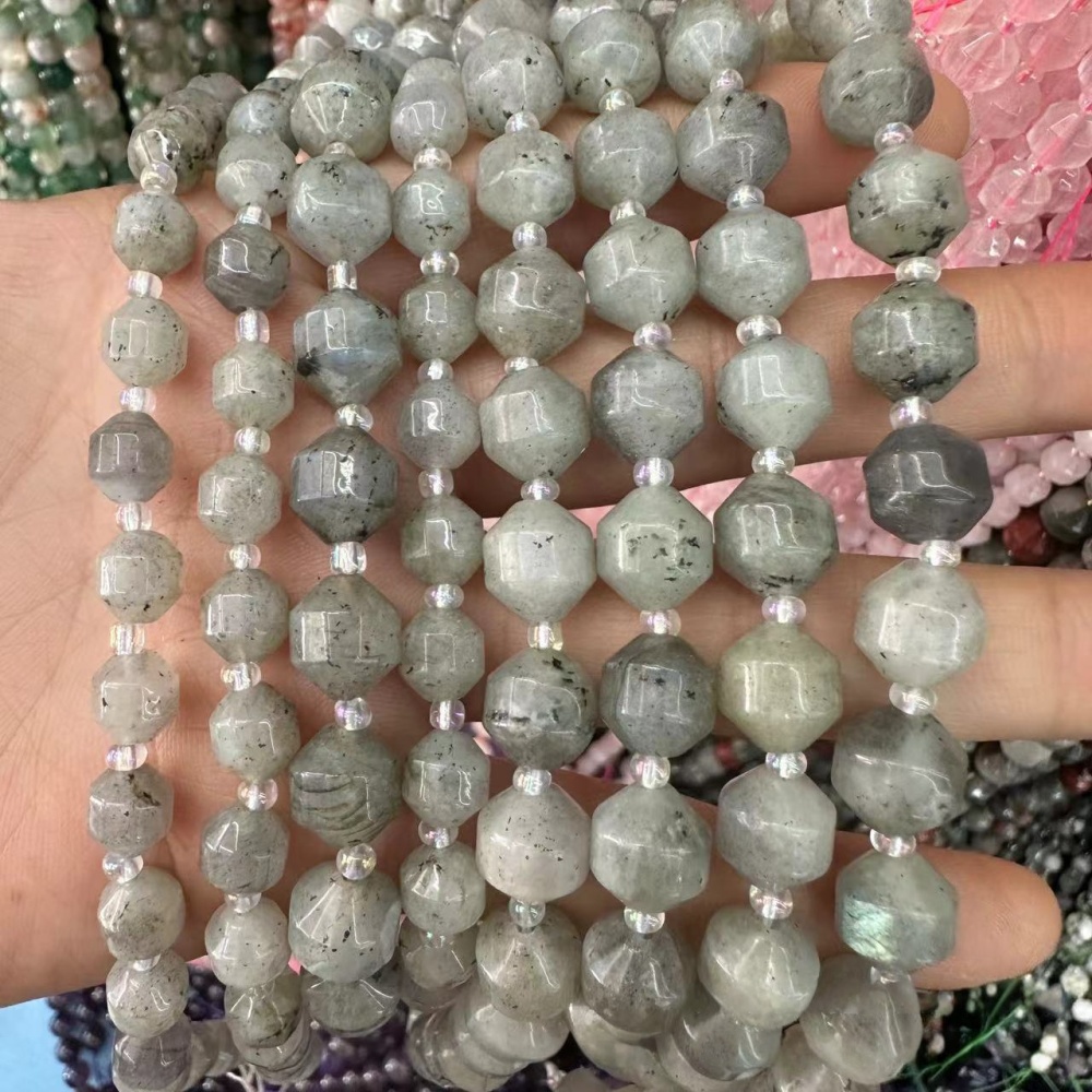 MYA3307--6-10mm Natural Gray Labradorite Faceted Lantern Beads