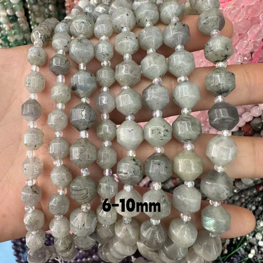 MYA3307--6-10mm Natural Gray Labradorite Faceted Lantern Beads