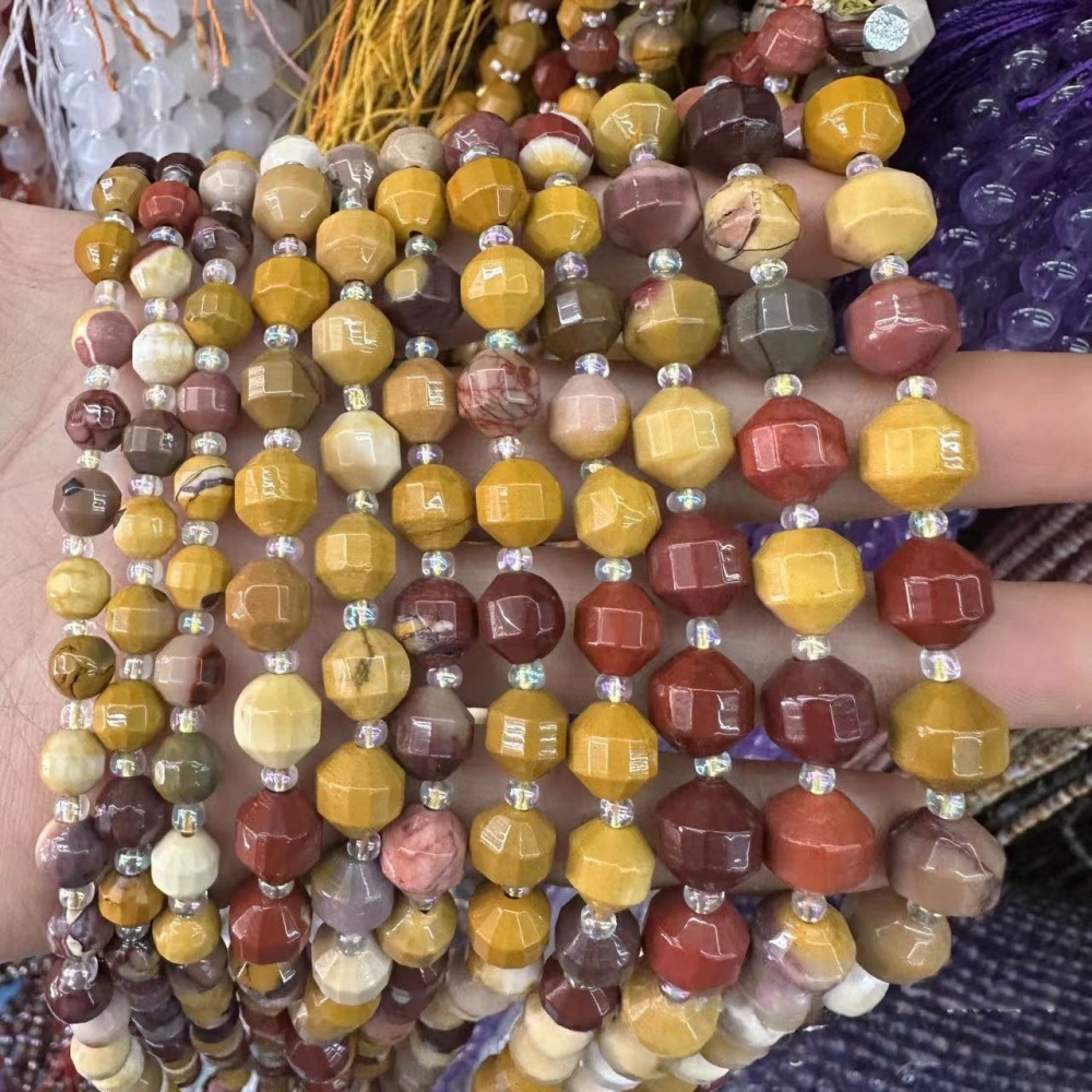 MYA3308--6-10mm Natural Egg Yolk Stone Faceted Lantern Beads
